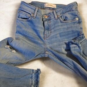 Zara Skinny Jeans Womens Size 4 Light Blue Wash Ripped Grunge Two-tone Ankle